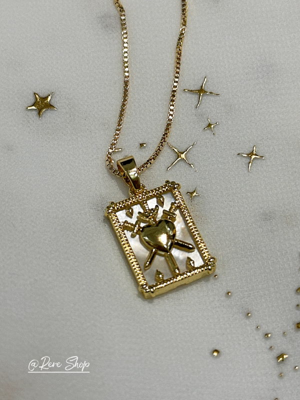 Handcrafted-Tarot Card Three Of Sword Pendant Necklace - Image 2